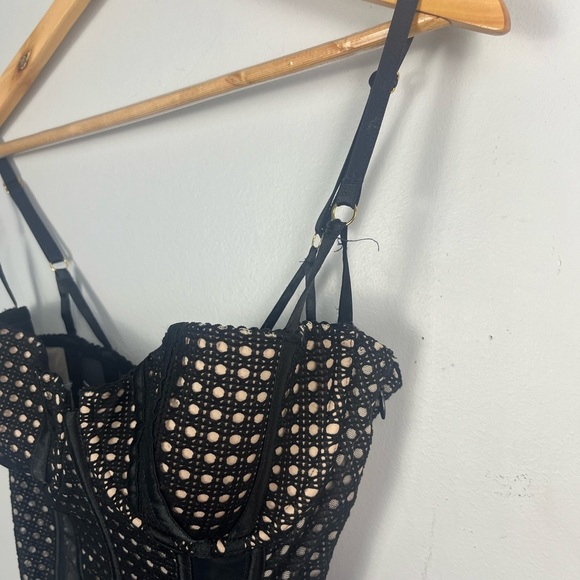 Victoria's Secret Black Mesh Corset Bodysuit 36C Sheer Bustier Lingerie - Picture 2 of 8